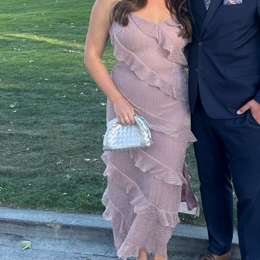 Elegant Mauve Ruffle Maxi Dress